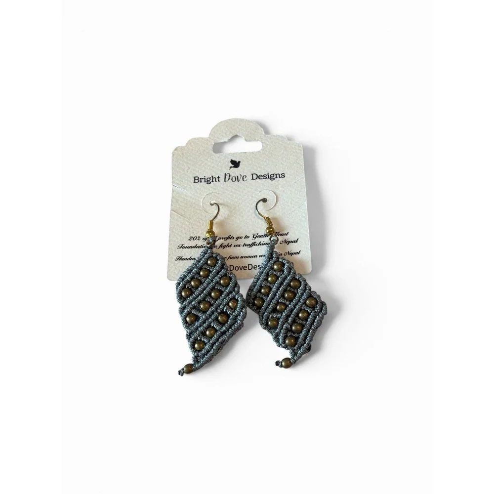 Bright Dove Designs Handmade Nepal Macramé Beaded Dangle Earrings